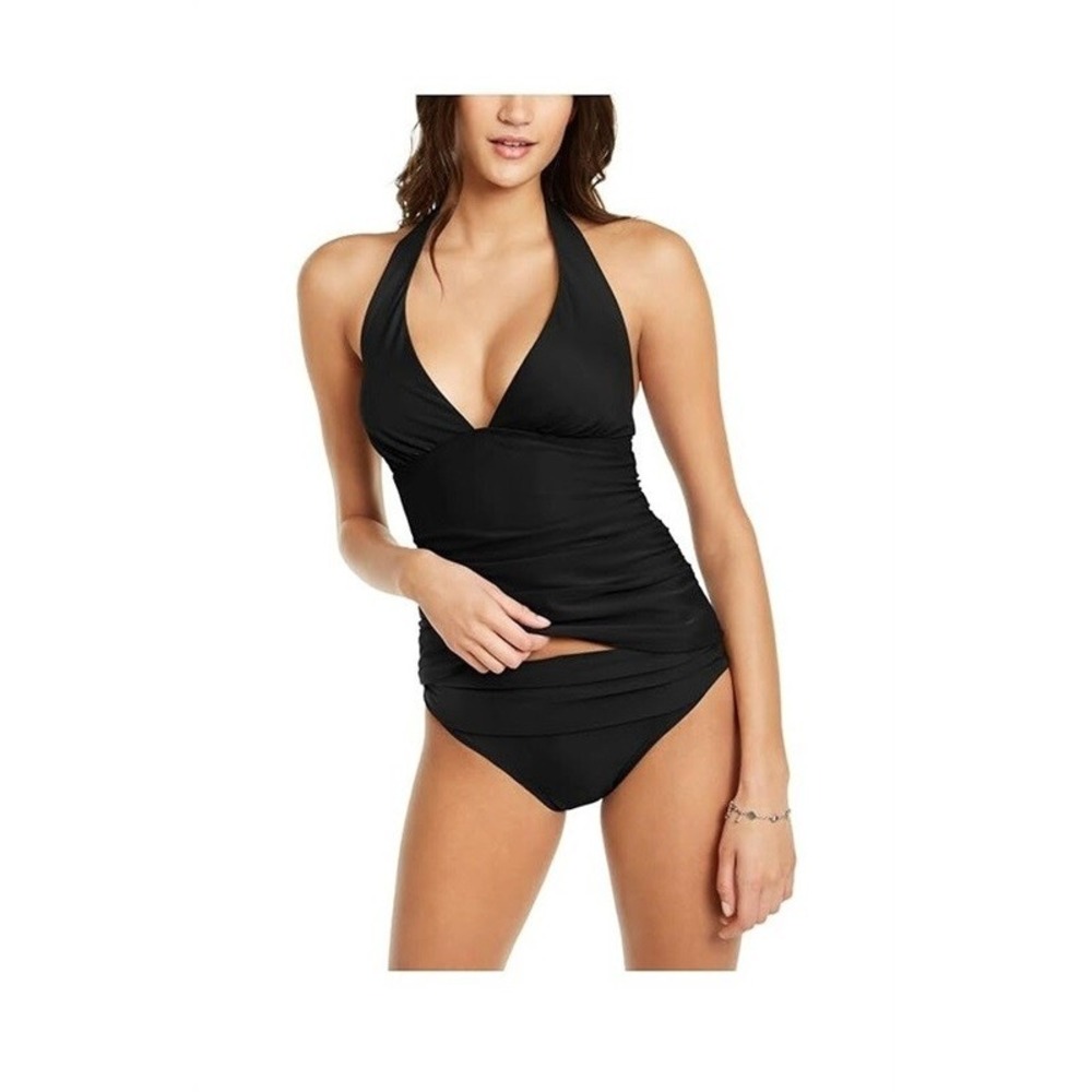 NWT Tommy Hilifiger XL Deep V Halter Neck Black Tankini 132417